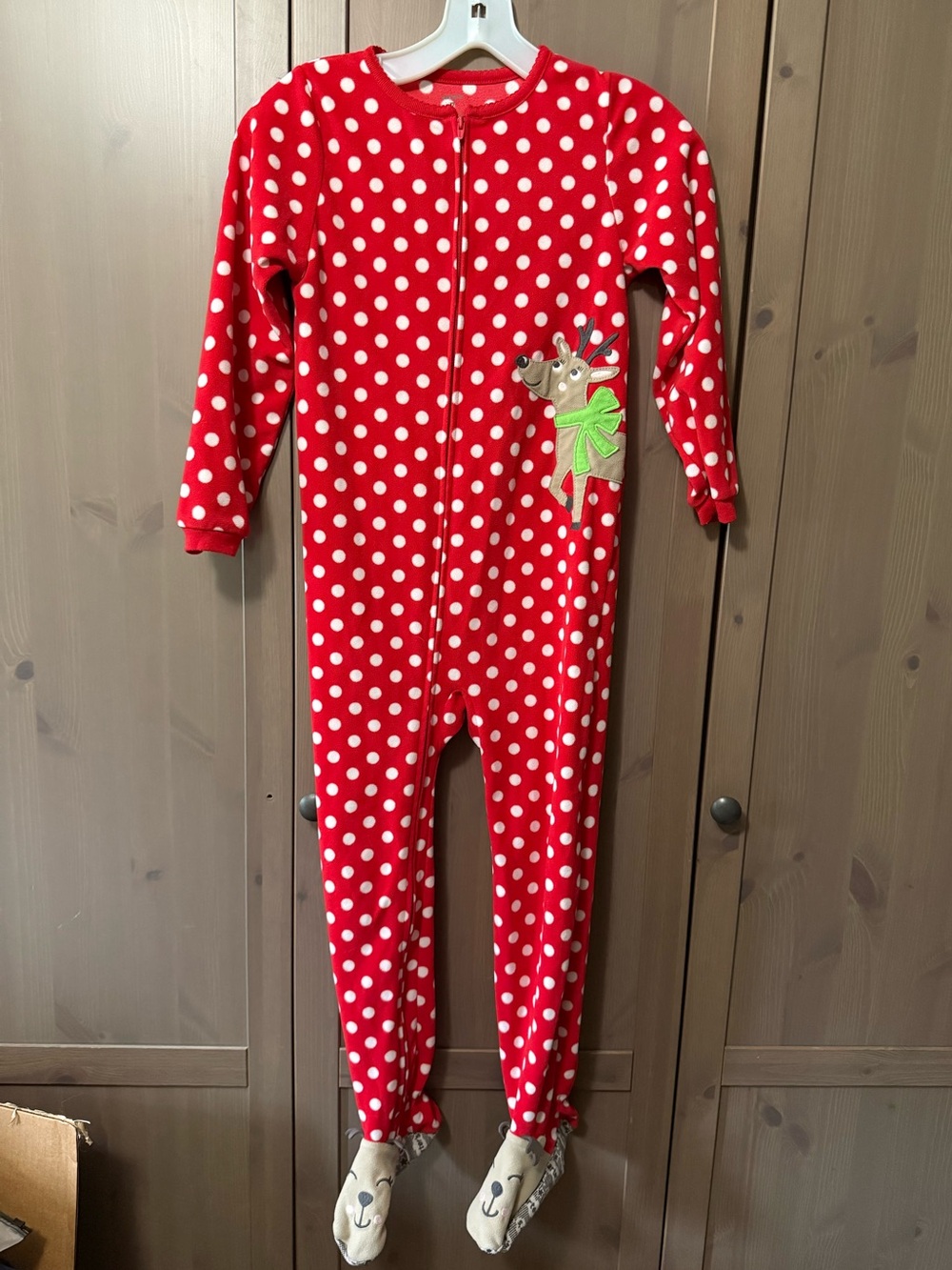 Carter's Red and White Polka Dot Footed One-Piece with Reindeer